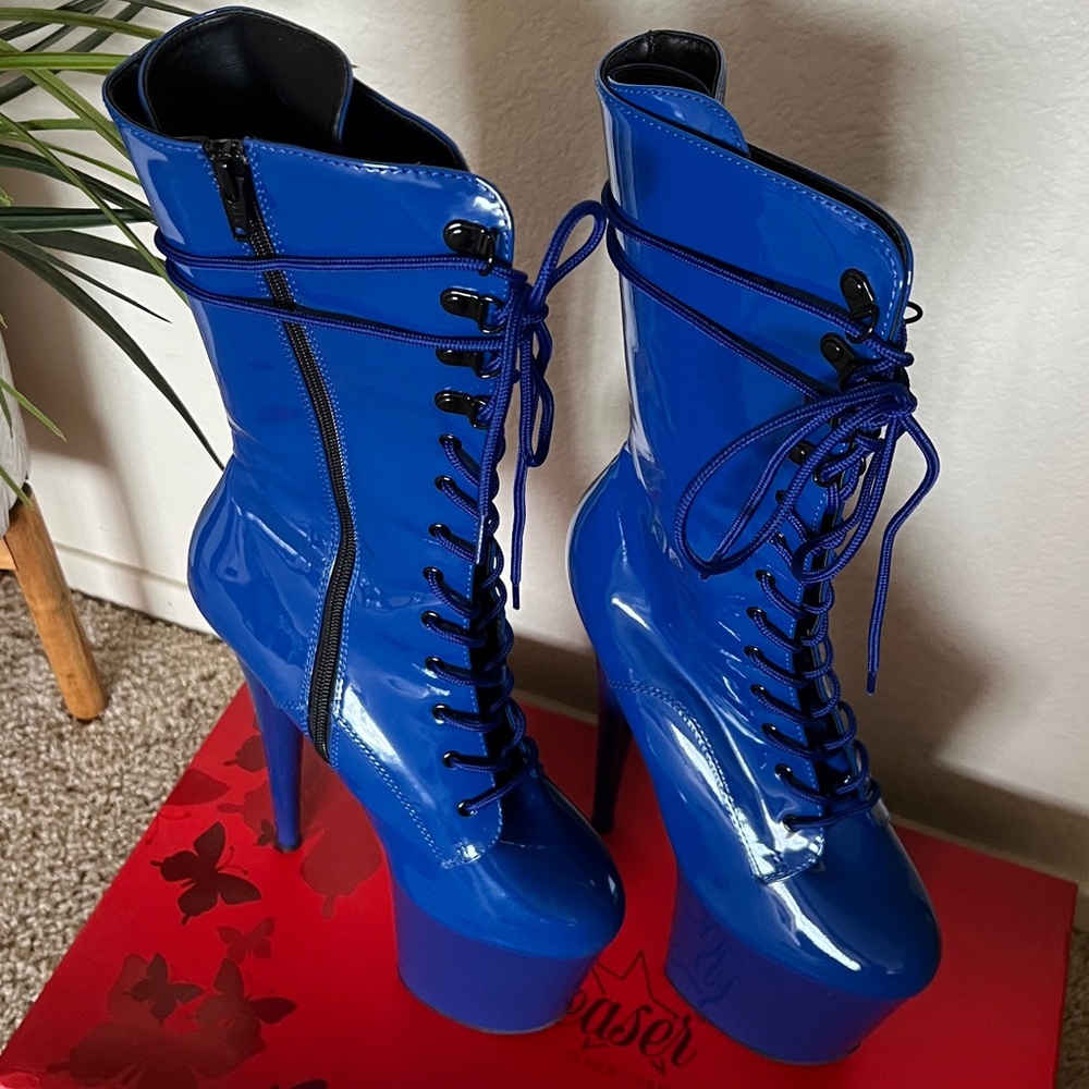 Pleaser Flamingo-1050 Royal Blue Mid Calf Boot - Picture 8 of 14